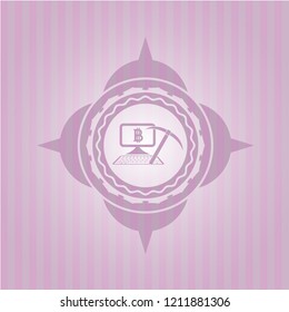 bitcoin mining icon inside pink icon or emblem