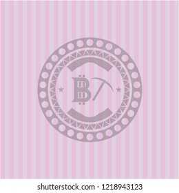 bitcoin mining icon inside pink emblem. Retro