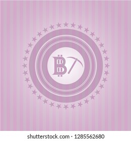 bitcoin mining icon inside pink emblem. Vintage.