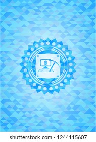 bitcoin mining icon inside realistic sky blue mosaic emblem