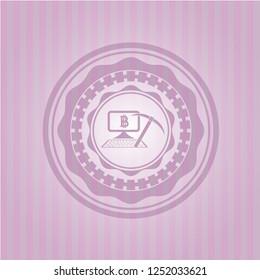 bitcoin mining icon inside realistic pink emblem