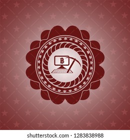 bitcoin mining icon inside realistic red emblem