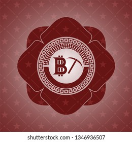 bitcoin mining icon inside realistic red emblem