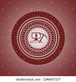 bitcoin mining icon inside realistic red emblem