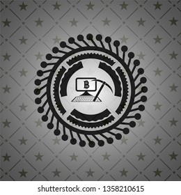 bitcoin mining icon inside realistic dark emblem