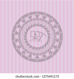 bitcoin mining icon inside realistic pink emblem
