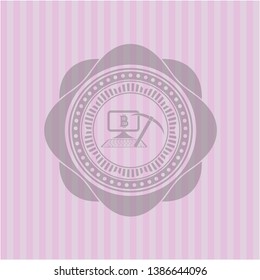 bitcoin mining icon inside realistic pink emblem