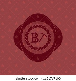 bitcoin mining icon inside realistic red emblem