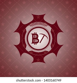 bitcoin mining icon inside red emblem