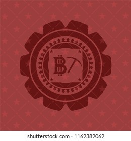 bitcoin mining icon inside retro red emblem