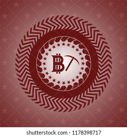 bitcoin mining icon inside retro red emblem