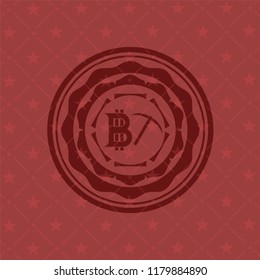 bitcoin mining icon inside retro red emblem