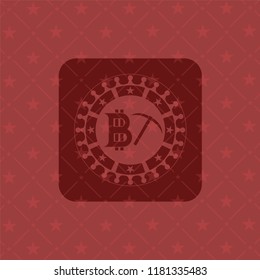 bitcoin mining icon inside retro red emblem