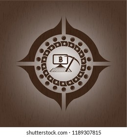 bitcoin mining icon inside retro style wood emblem