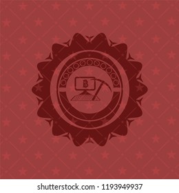 bitcoin mining icon inside retro style red emblem