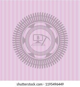 bitcoin mining icon inside retro style pink emblem