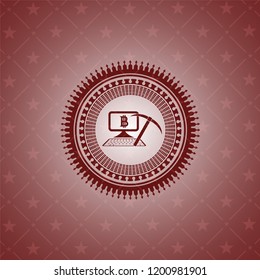 bitcoin mining icon inside retro style red emblem