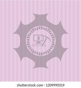 bitcoin mining icon inside retro style pink emblem