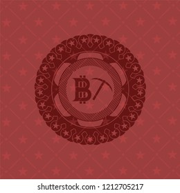 bitcoin mining icon inside retro red emblem