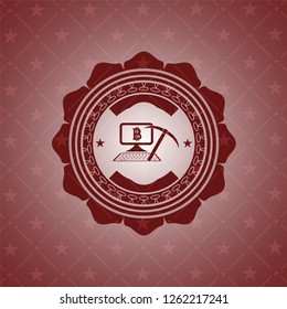 bitcoin mining icon inside retro style red emblem