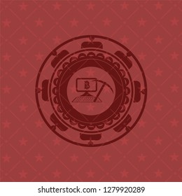bitcoin mining icon inside retro style red emblem