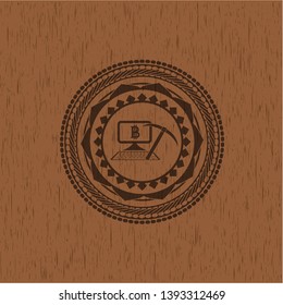 bitcoin mining icon inside retro wooden emblem