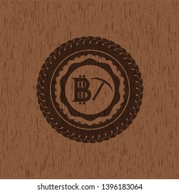 bitcoin mining icon inside retro style wooden emblem