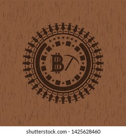 bitcoin mining icon inside retro style wooden emblem