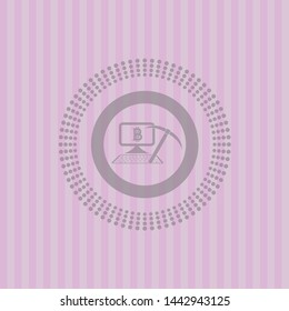 bitcoin mining icon inside retro pink emblem