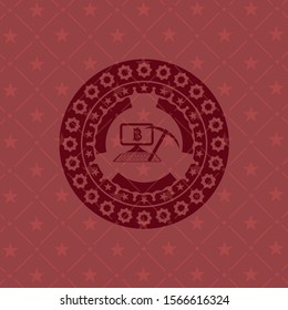 bitcoin mining icon inside retro red emblem