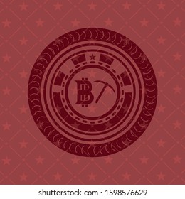 bitcoin mining icon inside retro style red emblem