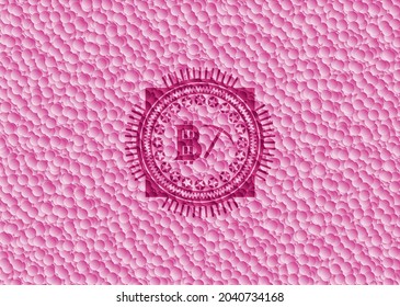 bitcoin mining icon inside retro style pink emblem with bubbles background. Vector Illustration. Detailed. 