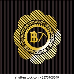 bitcoin mining icon inside shiny emblem