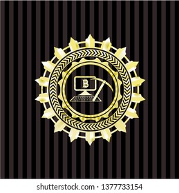 bitcoin mining icon inside shiny badge