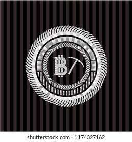 bitcoin mining icon inside silver badge