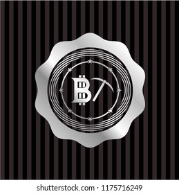 bitcoin mining icon inside silver shiny emblem