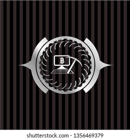 bitcoin mining icon inside silver emblem