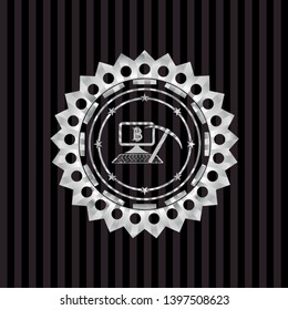 bitcoin mining icon inside silver badge or emblem