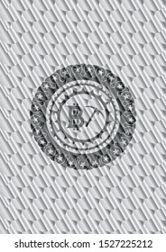 bitcoin mining icon inside silver emblem. Scales pattern. Vector Illustration. Detailed.