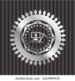 bitcoin mining icon inside silvery shiny badge