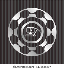bitcoin mining icon inside silvery badge