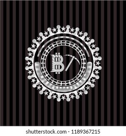 bitcoin mining icon inside silvery badge