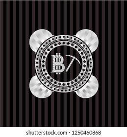 bitcoin mining icon inside silvery emblem