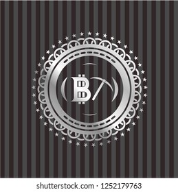bitcoin mining icon inside silvery shiny badge