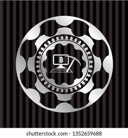 bitcoin mining icon inside silvery badge