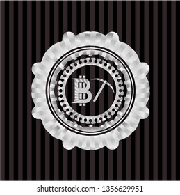 bitcoin mining icon inside silvery emblem