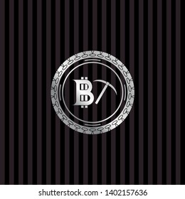 bitcoin mining icon inside silvery shiny emblem