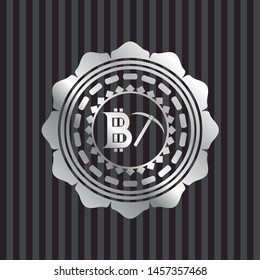 bitcoin mining icon inside silvery badge or emblem