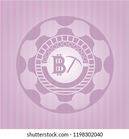 bitcoin mining icon inside vintage pink emblem