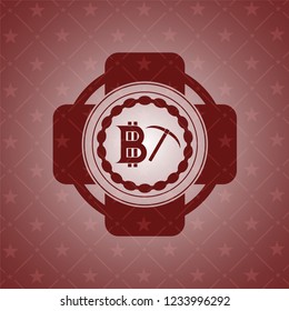 bitcoin mining icon inside vintage red emblem